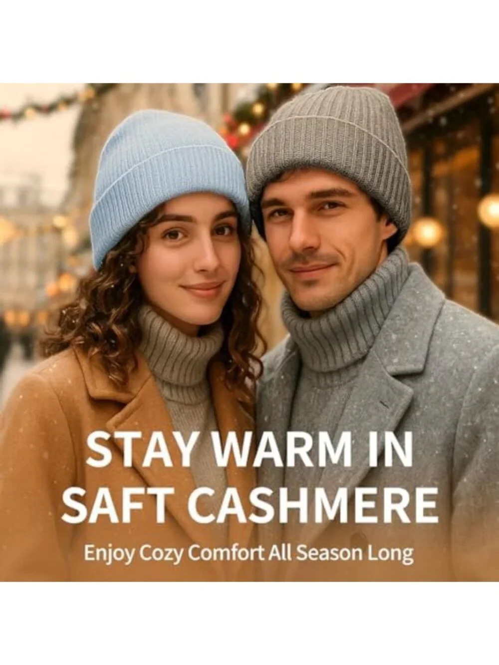 Luxurious 100% Cashmere Beanie for Women, Soft Knit Winter Hat with Gift Box